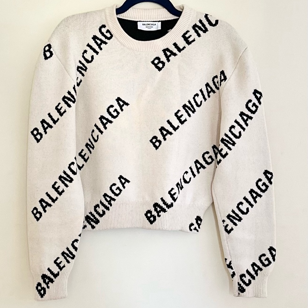 Balenciaga's intarsia-knit logo-motif jumper.